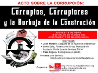 Izquierda Unida realizará una charla en Majadahonda para hablar sobre la corrupción